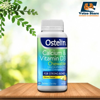 Ostelin Calcium & Vitamin D3 Kẹo nhai vị chanh 60 viên